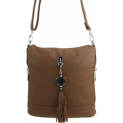 Malá crossbody dámská kabelka s přívěskem 1994-BB přírodní hnědá