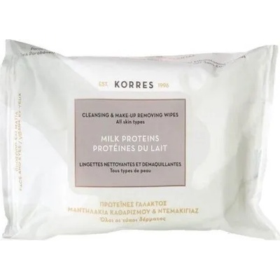 KORRES Почистващи и премахващи грим кърпички за лице и очи с млечни протеини , Korres Milk Proteins , 25 бр