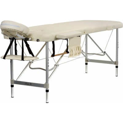 BodyFit skladacie 2-zónové hliníkové masážne lôžko s úložným kufrom 212x60 cm - béžová