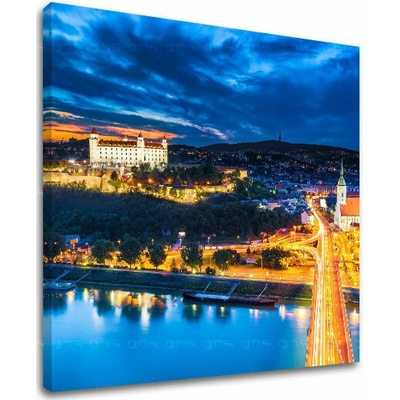 Papilora Obraz nočnej Bratislavy nad Dunajom na plátne — štvorcový formát - 60x60 cm