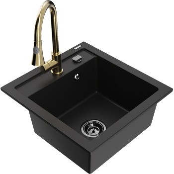 Mexen Vito гранитна кухненска мивка с едно отделение и смесител Elia, черен (6503-77-670101-50-B)