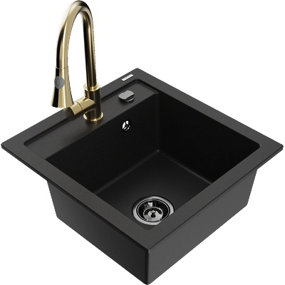 Mexen Vito гранитна кухненска мивка с едно отделение и смесител Elia, черен (6503-77-670101-50-B)