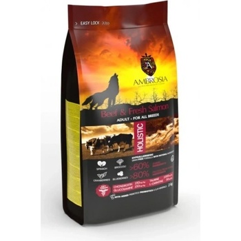 AMBROSIA HOLISTIC All breeds adult Beef Fresh Salmon - холистична храна за кучета от всички породи, с говеждо и прясна сьомга - 12 кг, Франция