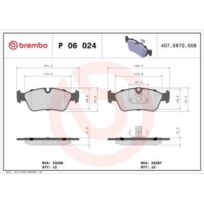 Sada brzdových platničiek, vždy 4 kusy v sade BREMBO P 06 024 (P06024)