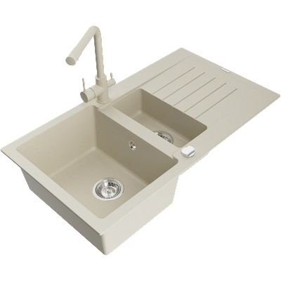 Mexen Matias гранитна мивка с 1, 5 отделения с отцедник и кухненски смесител Duero, бежов - 6502-69-671600-69 (6502-69-671600-69)