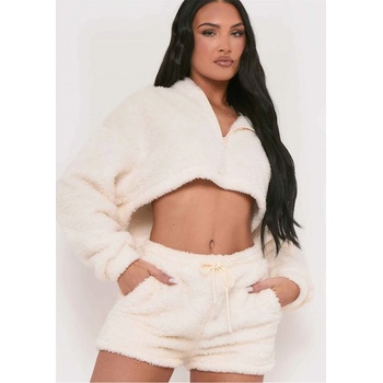 Image 1 of Missy Empire Къси панталони Missy Empire Fluffy Teddy Drawstring Shorts - Cream