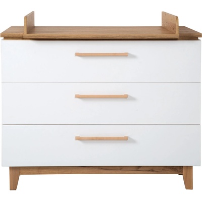 Biela nízka detská komoda v dekore duba s prebaľovacím pultom 118x104 cm Finn – Roba
