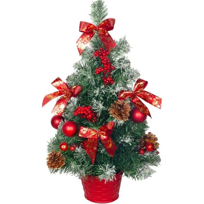 Stromček MagicHome Vianoce, ozdobený, zasnežený, červený, 50 cm