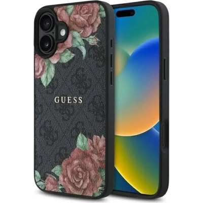 GUESS GUHMP16SP4ROPEMCK iPhone 16 6.1" черен/черен твърд калъф 4G Flowers Print MagSafe (3666339350093)