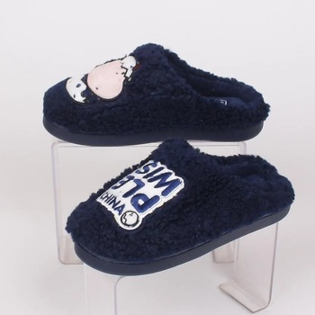 Image 1 of Дамски домашни пантофи в тъмносиньо с бродерия