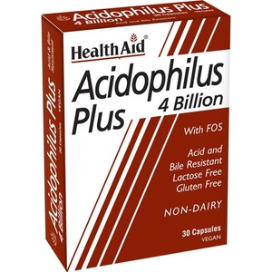 HEALTHAID Хранителна добавка Пробиотици, Health Aid Acidophilus Plus 4 Billion with Probiotics and Prebiotics 30 caps