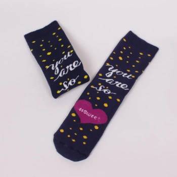 Image 1 of Детски термо чорапи в тъмносин цвят с надпис, розово сърце и жълти точки