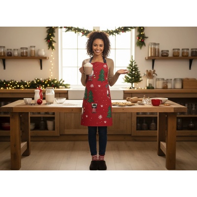 BBK Vánoční kuchyňská zástěra SANTO ENANO červená 60x75 cm 100% bavlna