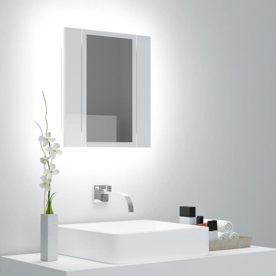 Shumee LED Koupelnová skříňka se zrcadlem - lesklá bílá, 40 × 12 × 45 cm