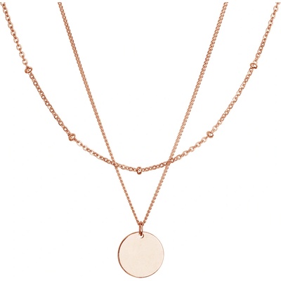 Pavona Pozlátený náhrdelník dvojradový s placičkou a retiazkou s guličkami 62002 rose gold