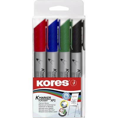 Popisovač KORES K-MARKER na flipcharty, okrúhly hrot - sada 4 farieb (21344)