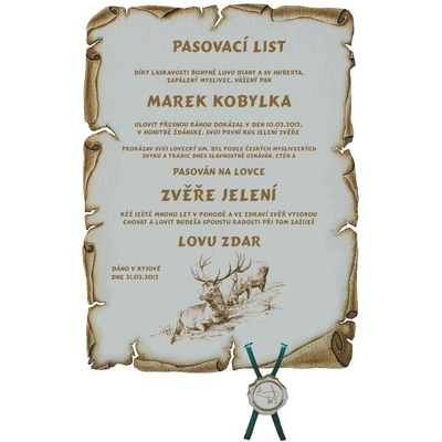 Novák Pasovací list jelen č.733 pergamen z překližky