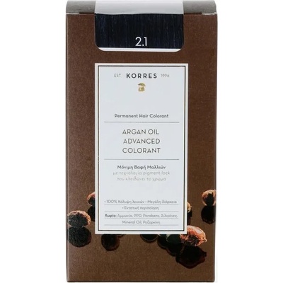 KORRES Боя за коса с технология pigment-lock с Арганово масло Черно-син , Korres Argan Oil Advanced Colorant 50ml Permanent Hair Colorant 2.1 Blue Black