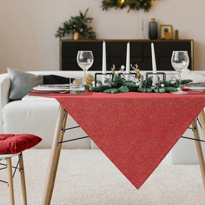 Eurofirany Slávnostný červený obrus DASHER so zlatým leskom tmavočervená Polyester 85x85 cm