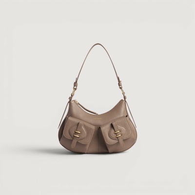 Coccinelle MAVERY POCKET SMALL kožená kabelka Warm taupe