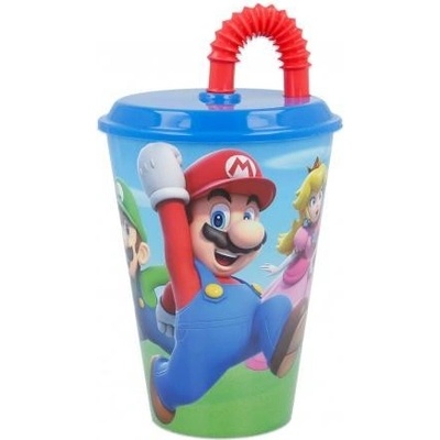 Stor plastový pohár s vrchnákom a slamkou SUPER MARIO 21430 430 ml