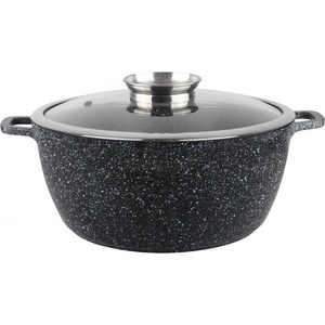 Voltz Тенджера с капак Oliver Voltz OV54318C24, Ø24x10 см, 4.5 л, Лят алуминий, Керамично мраморно покритие, Черен