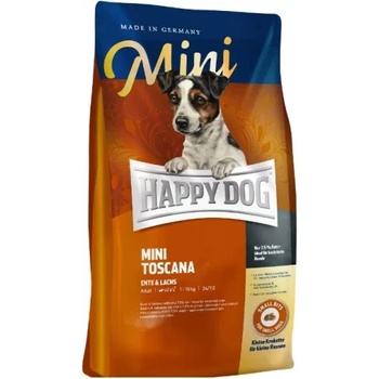 Happy Dog Mini Toscana - храна за алергични и капризни кучета от дребни породи, с патешко месо, сьомга и билки, 0, 8 кг, Германия - 61236