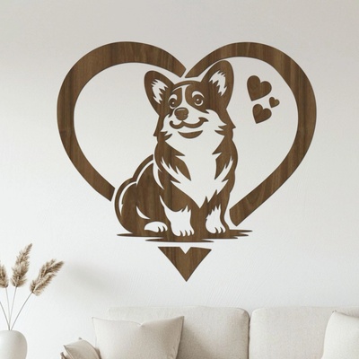 dřevo života Dřevěná dekorace Corgi láska Rozměry (cm): 40x37, Zvolte barvu dekoru: Ořech