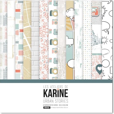 LES ATELIERS DE KARINE Sada vzorovaných scrapbookových papírů - 12x12" + 1x vellum / Urban Stories