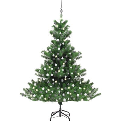 Vidaxl Umělý vánoční stromek normandská jedle LED a koule zelený 210cm 3077733 HangarStore.cz