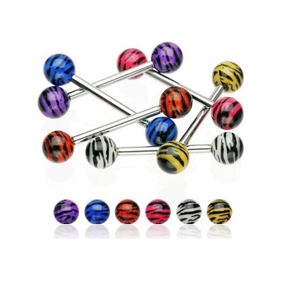 Šperky eshop piercing do jazyka tygrovaný vzor W44.29 Žlutá