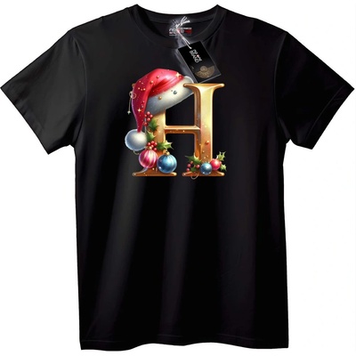 NOONEBRAND Коледна тениска с буква H - XS, Black