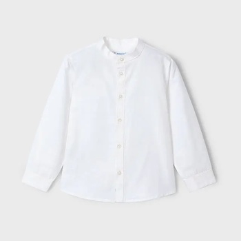 MAYORAL Риза лен с дълъг ръкав с полу яка в бял цвят за мини момче Майорал