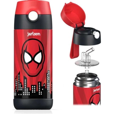Jarlson Charli Detská termo fľaša z nerezovej ocele so slamkou Spiderman 350 ml