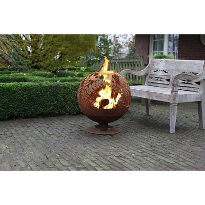 Esschert Design FANCY FLAME guľa vyrezávaná, tieňohra lúčna KVETY, hrdza, 66 cm