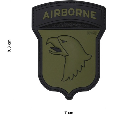 Gumová nášivka 101 Inc znak Airborne 101st - olivová