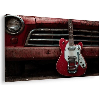 Obraz vintage kytara a auto - 30x20