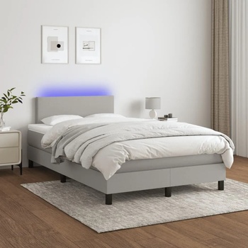 vidaXL Боксспринг легло с матрак и LED, светлосиво, 120x200 см, плат (3132981)