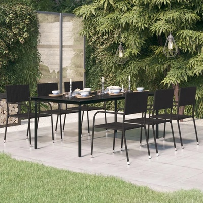 vidaXL Градинска трапезна маса черна 200x100x74 см стомана и стъкло (3100107)