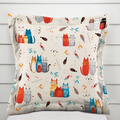 Biante bavlna s lemom Sandra SA-655 Mačací svet modro-červený na krémovom 35 x 45 cm