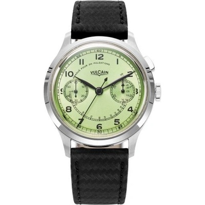 Vulcain Monopusher Green Black Carbon Leather Strap