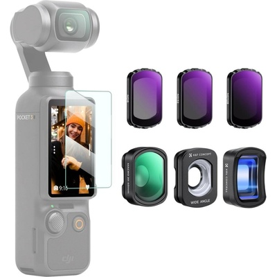 K&F Concept set of 6 magnetic lenses and filters for DJI Osmo Pocket 3 (1.2× anamorphic, macro, wide-angle, ND8, ND32, ND128)