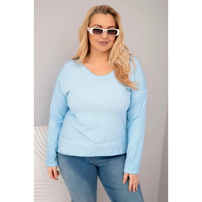 Kesi Dámske tričko Plus Size s výstrihom do V a dlhším zadným dielom Modrá