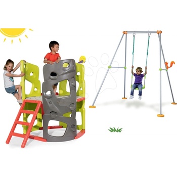 Smoby Set preliezačka Multi-Activity Tower na šplhanie so šmykľavkou+hojdačka s kovovou konštrukciou výška 180 cm SM840201-1