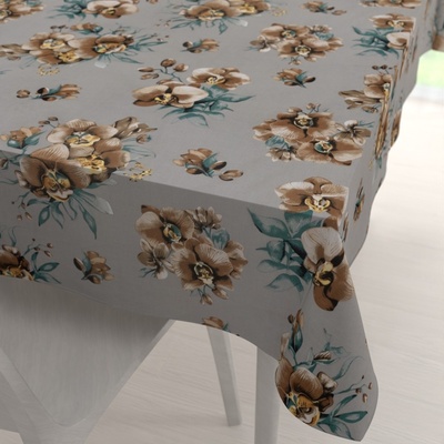 Biante bavlna obdélníkový ubrus Sandra SA-622 Hnědé orchideje na šedém 100x160 cm