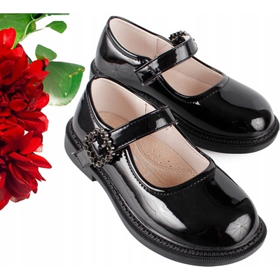 Lakované balerínky kožená stielka podpätok čierne