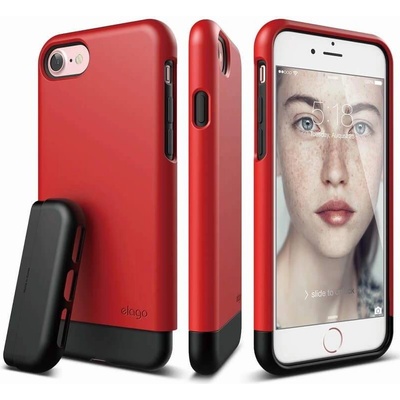elago S7 Glide Case + HD Clear Film - поликарбонатов кейс и HD покритие за iPhone 8, iPhone 7 (червен-черен)