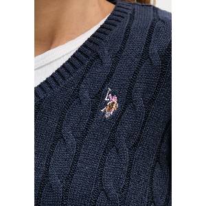 U. S. Polo Assn U. S. Polo Assn. пуловер дамски от памук V-NECK CABLE (WUP0397) - answear - 136,71 лв