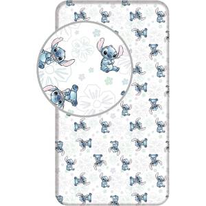 Jerry Fabrics Бял еластичен единичен памучен детски чаршаф 90x200 cm Lilo and Stitch "Ohana White" - Jerry Fabrics (24FT123)