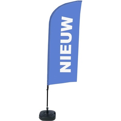 Jansen Display Kompletní sada reklamní vlajky ve tvaru křídla, Novinka, modrá, holandsky, 1105 x 3300 mm